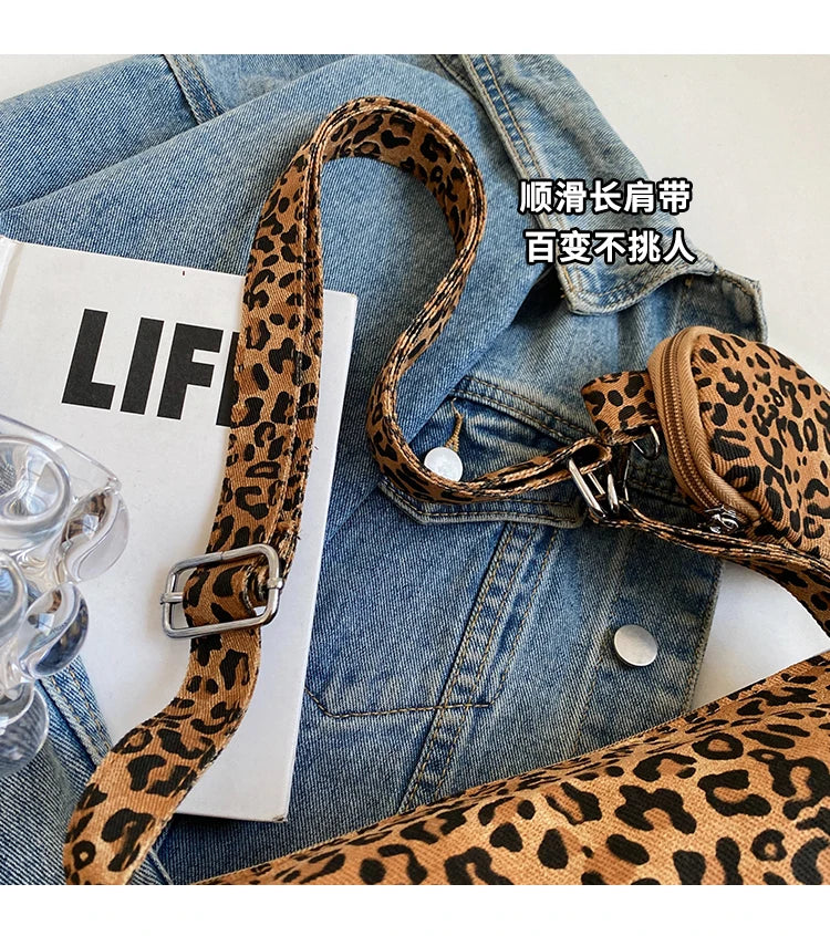 Korean Leopard Print Canvas Armpit Bag - Trendy Fashion Shoulder Bag for Women