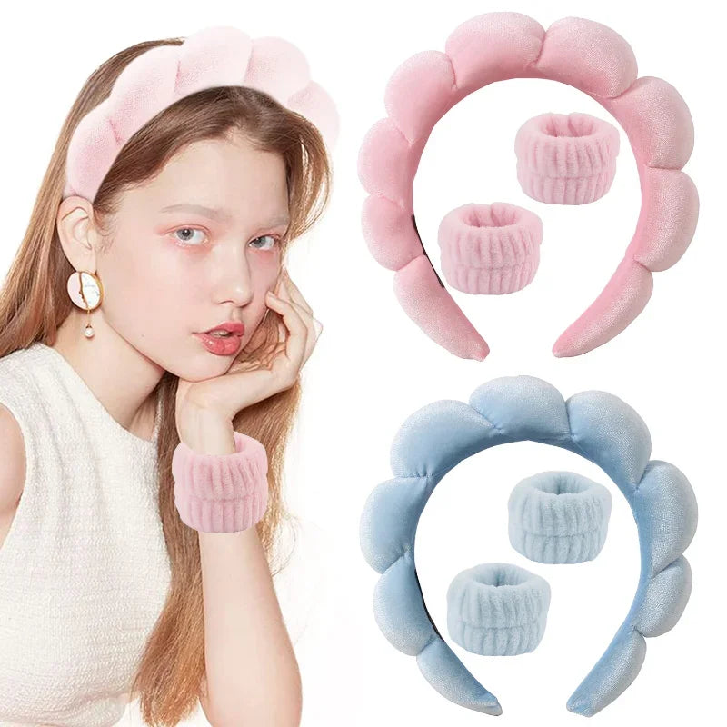 Sponge Spa Headband &amp; Wristband Set - Padded for Skincare &amp; Makeup Removal