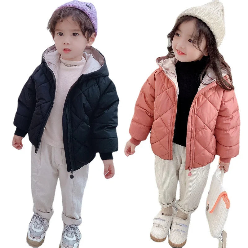 Spring New Children’s Down Jackets – Thick Warm Hooded Coats for Boys and Girls, Fashionable Outerwear for Ages 3-8 Years