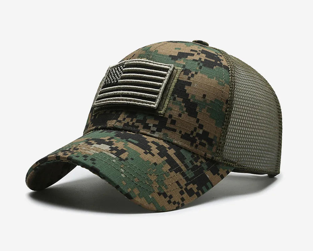 Men&#39;s American Flag Camouflage Baseball Cap – Breathable Tactical Outdoor Hat, Adjustable and Stylish Casquette