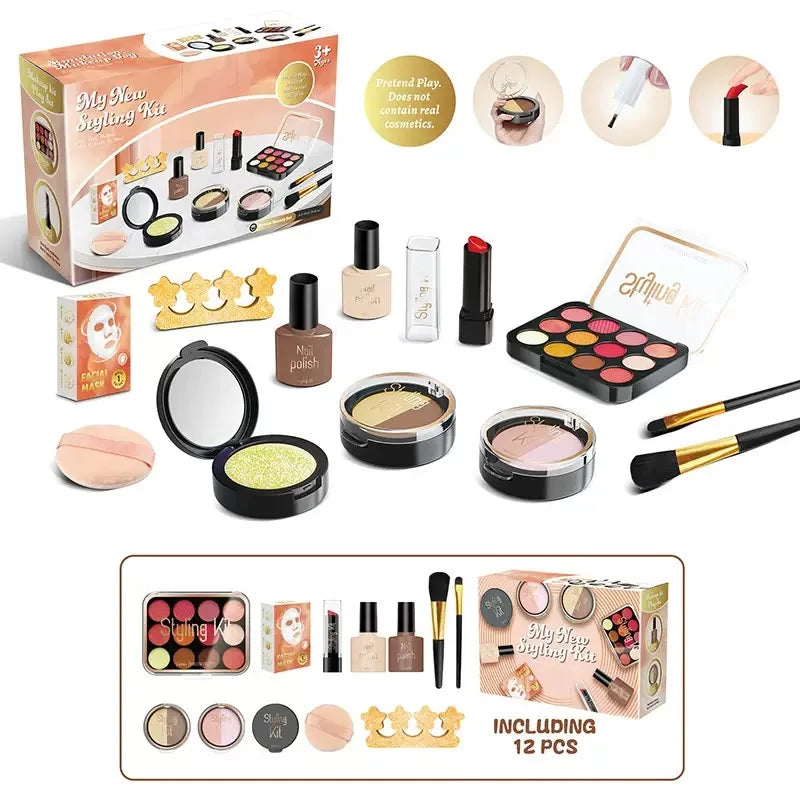 Princess Pretend Makeup Set for Girls, Toy Nail Polish, Lipstick and Eyeshadow, Fun Dress-Up Roleplay Gift