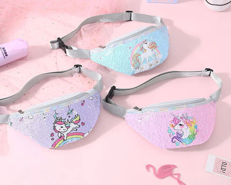 Shiny Sequin Unicorn Fanny Pack - Girls&#39; Waist Bag for Outdoor Travel &amp; Holiday Gifts