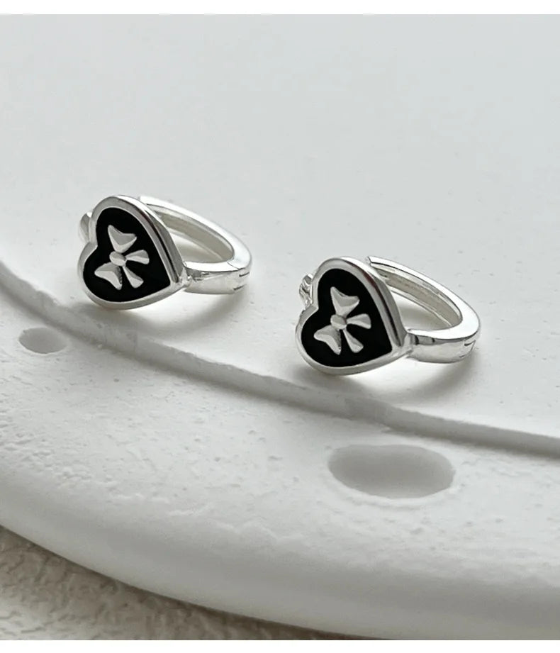 Silver Heart Butterfly Bow Hoop Earrings for Women, Elegant Korean Style Minimalist Fashion Jewelry