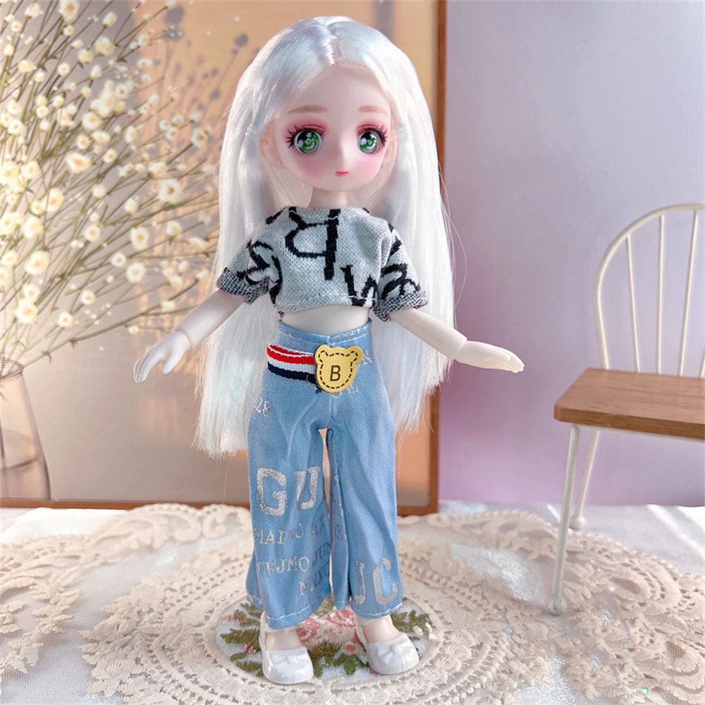 23cm BJD Doll with 3D Eyes and Movable Joints, DIY Dress-Up Doll with Clothes, Birthday Gift for Girls