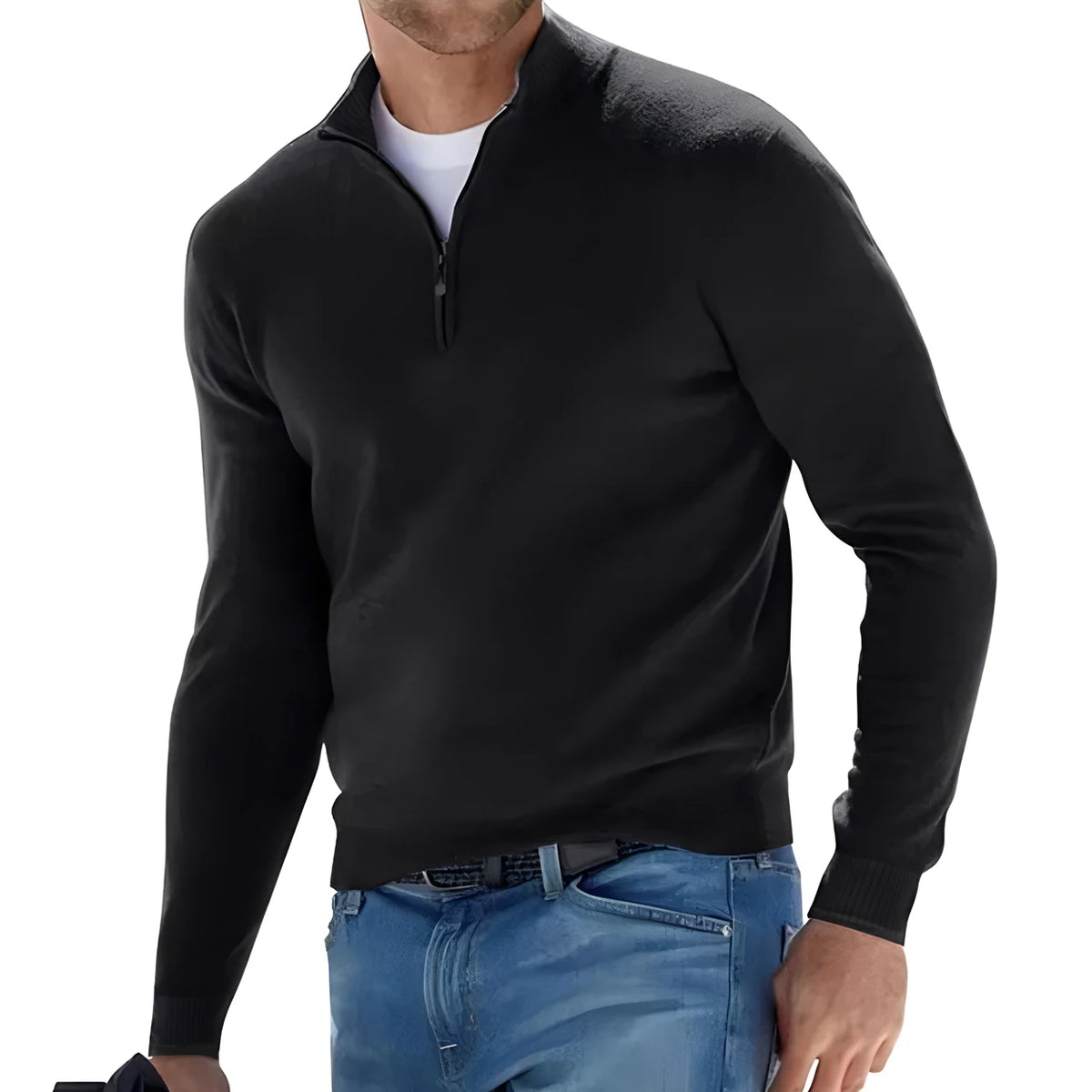 Autumn Men&#39;s Warm Pullover Sweater – Half Zipper, Solid Color, Slim V-neck, Long Sleeve Casual Sweatshirt for Winter