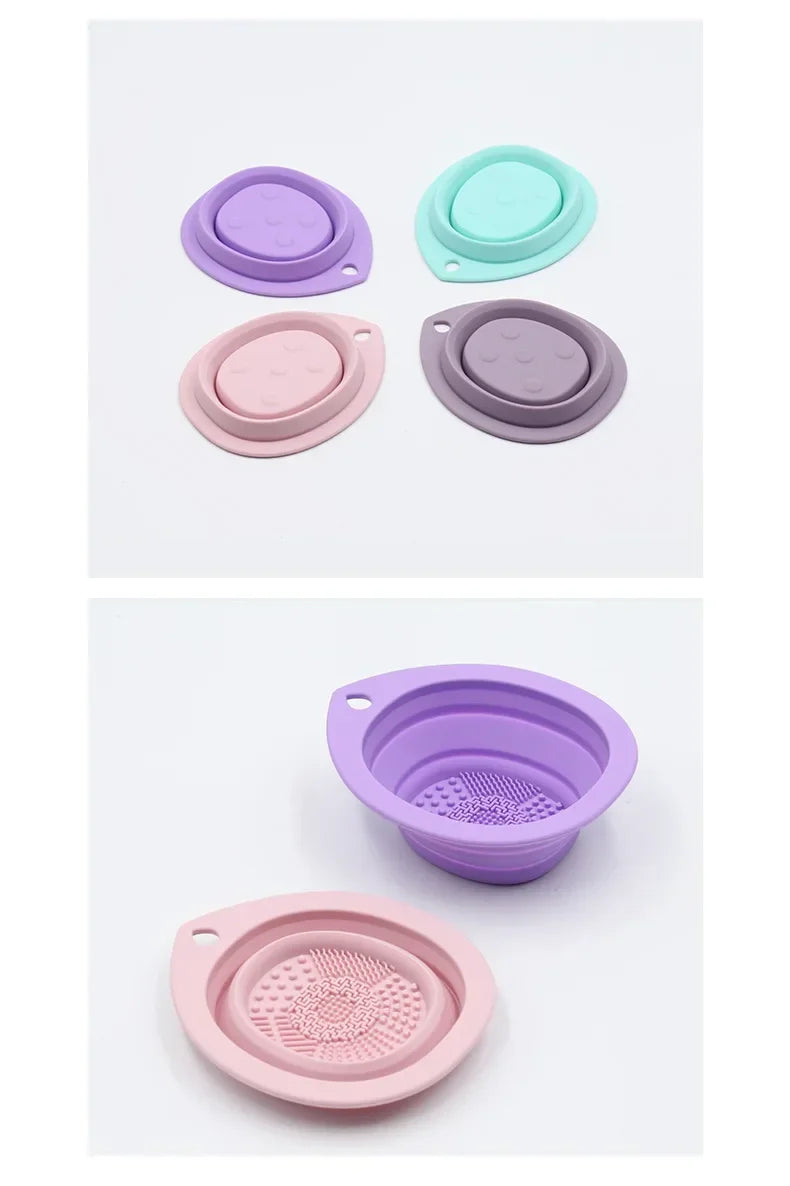 Silicone Makeup Brush Cleaner Folding Powder Puff Cleaning Bowl Eyeshadow Brushes Washing Soft Mat Beauty Tools Scrubber Box