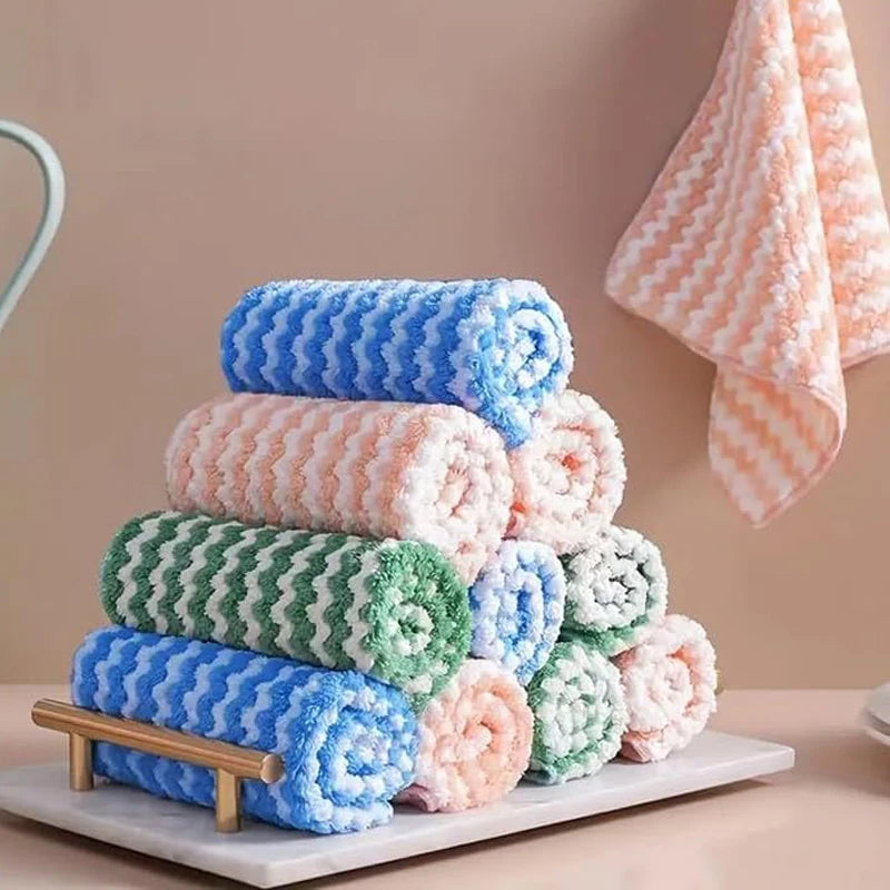 Double-Sided Fleece Dishcloths: Super Absorbent Cleaning Cloths and Scouring Pads for Kitchen Washing, Dish Rags, and Glass Windows