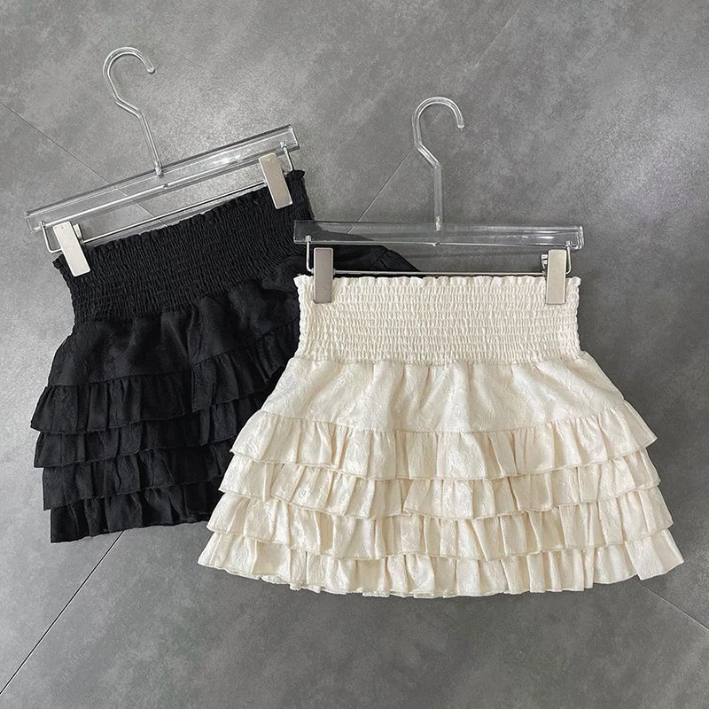 Streetwear Y2K Ruffled Mini Skirt: High Waist Lace A-Line Skirt for Summer Kawaii Fashion