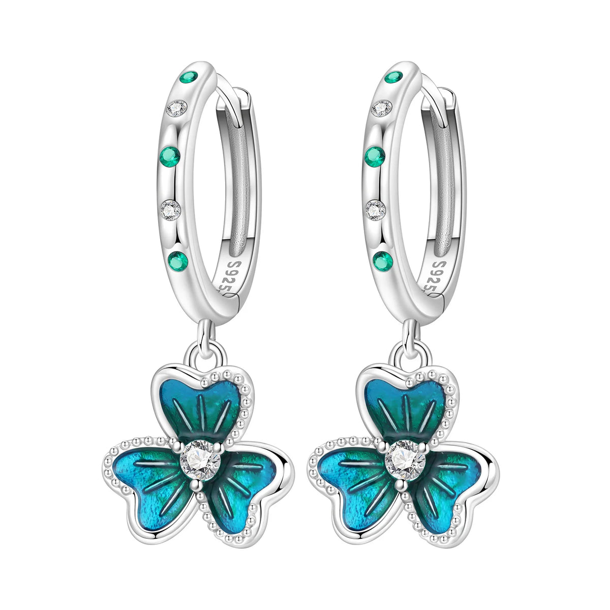 Original 925 Sterling Silver Pink Paw Print Earrings with Zircon, Heart Flower and Leaf Design, Elegant Women's Party Jewelry Gift
