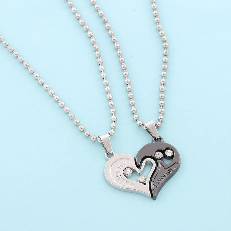 Magnetic Heart Couple Necklace – Electrocardiogram Pendant Splicing Design, Perfect Valentine&#39;s Day Gift