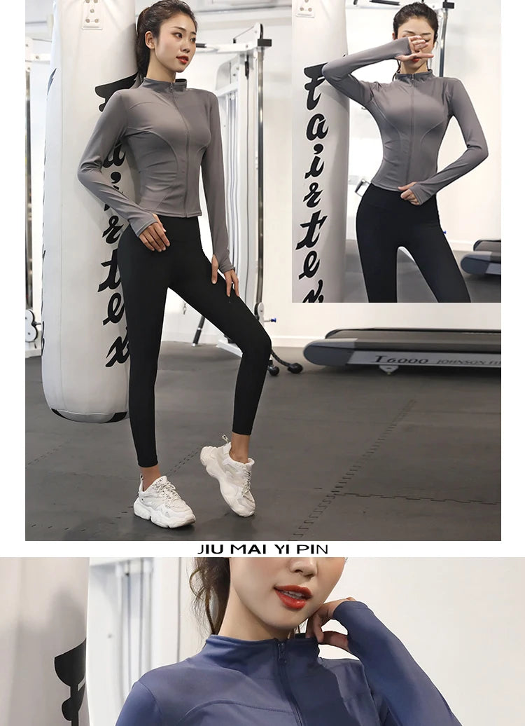 Women&#39;s Slim Fit Workout Jacket: Long Sleeve Zipper Tracksuit Top for Yoga &amp; Running