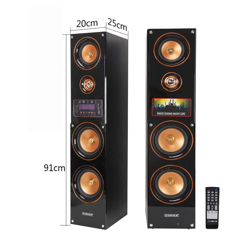 High-Power 200W Floor-Standing Speaker - Dual Bass, 6.5 Inch, HiFi Pair