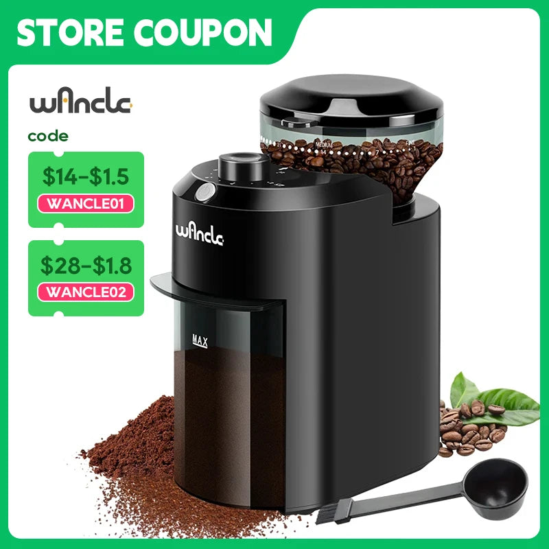 Wancle Electric Burr Coffee Grinder - Adjustable Conical Mill with 28 Grind Settings (220V/120V)