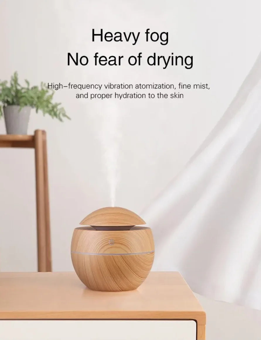 USB Ultrasonic Cool Mist Humidifier - Wood Grain Essential Oil Diffuser &amp; Purifier