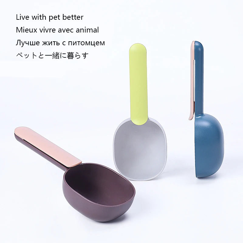 Multifunctional Dog Food Scoop with Sealing Clip – Durable Pet Measuring Spoon