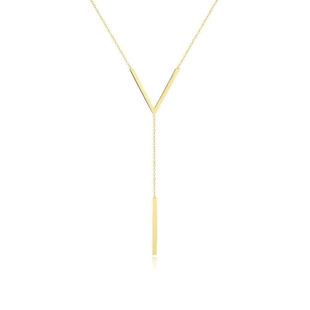 V-Shaped Long Gold Color Chain Necklace – Clavicle Choker for Women