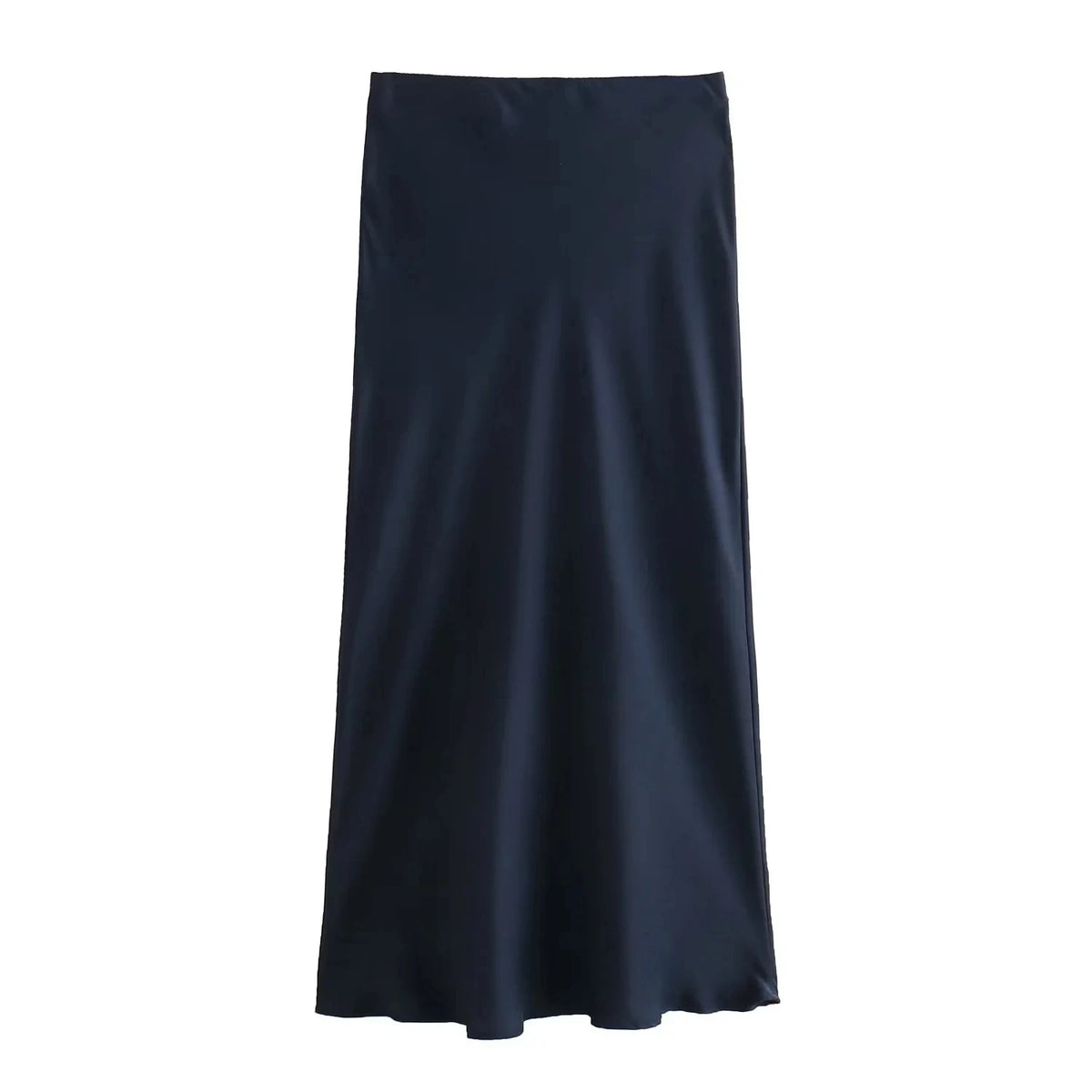 Women&#39;s Flowing Satin Midi Skirt: Vintage High-Waist Flared Hem Design