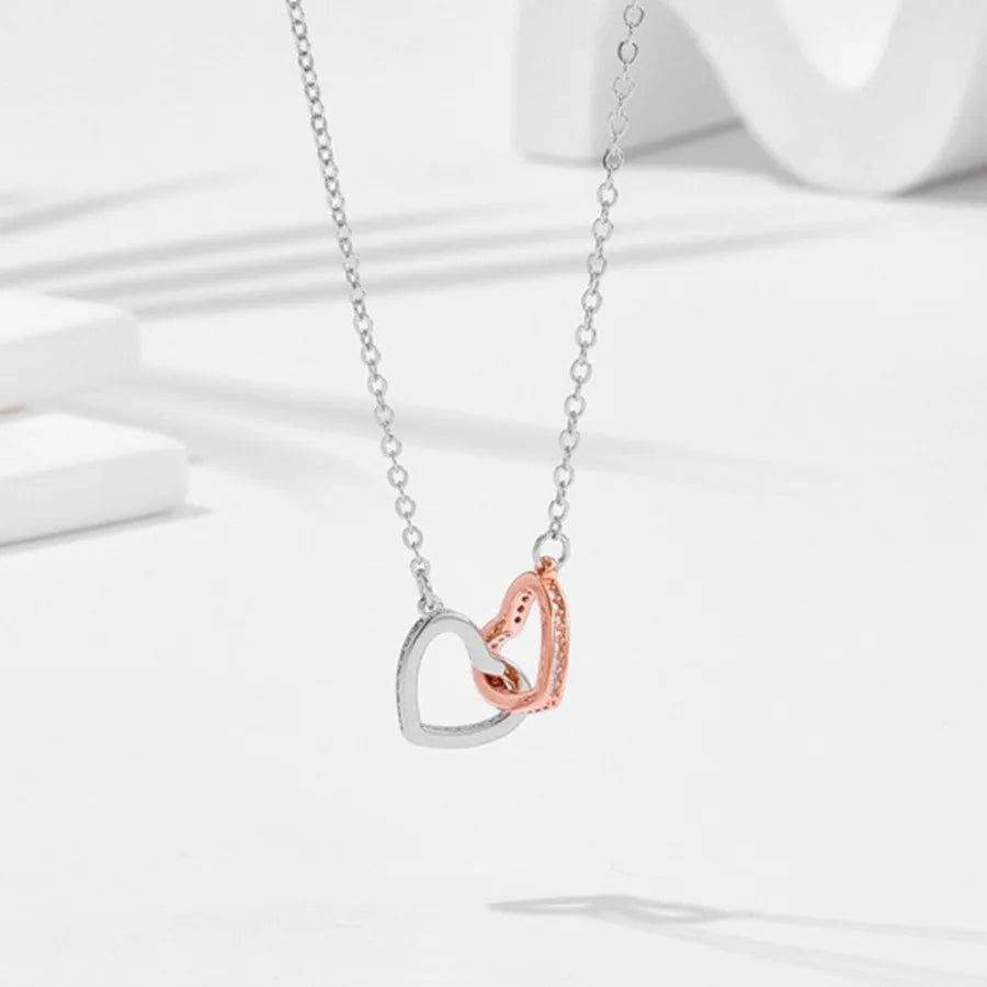 Double Ring Hollow Love Necklace for Mom, Contrast Color Design with Gift Card Ladies Fashion Jewelry
