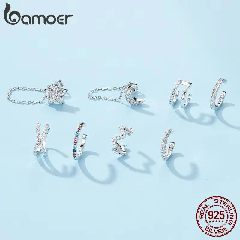 Silver CZ Ear Cuff for Women and Girls, Platinum-Plated Non-Piercing Clip Earring, Elegant Wedding Party Jewelry