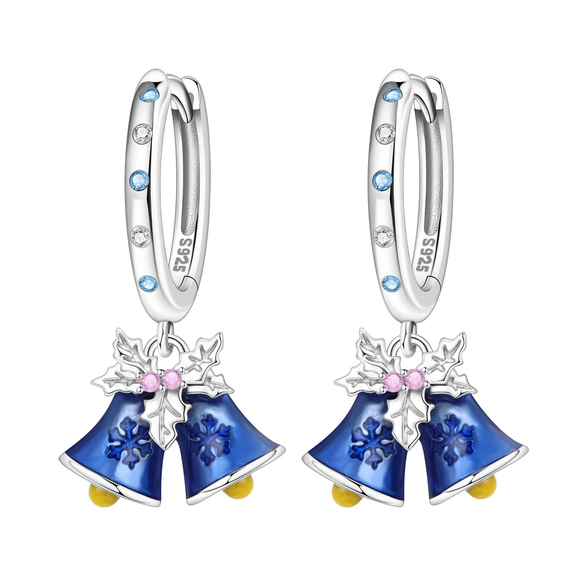 Original 925 Sterling Silver Pink Paw Print Earrings with Zircon, Heart Flower and Leaf Design, Elegant Women's Party Jewelry Gift