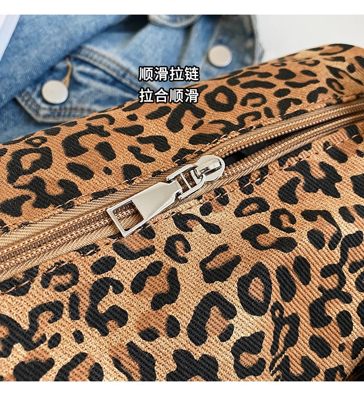 Korean Leopard Print Canvas Armpit Bag - Trendy Fashion Shoulder Bag for Women