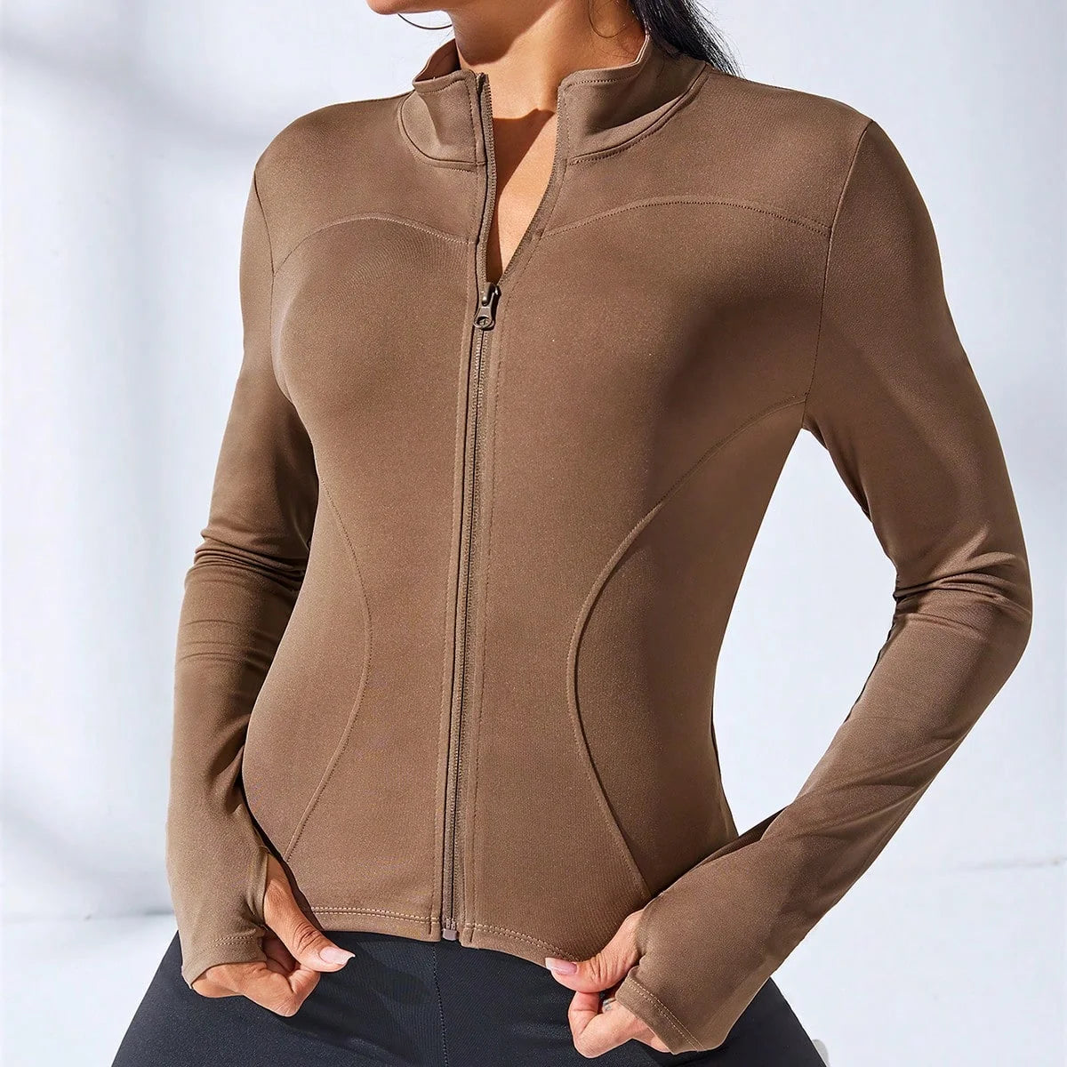 Women&#39;s Slim Fit Workout Jacket: Long Sleeve Zipper Tracksuit Top for Yoga &amp; Running