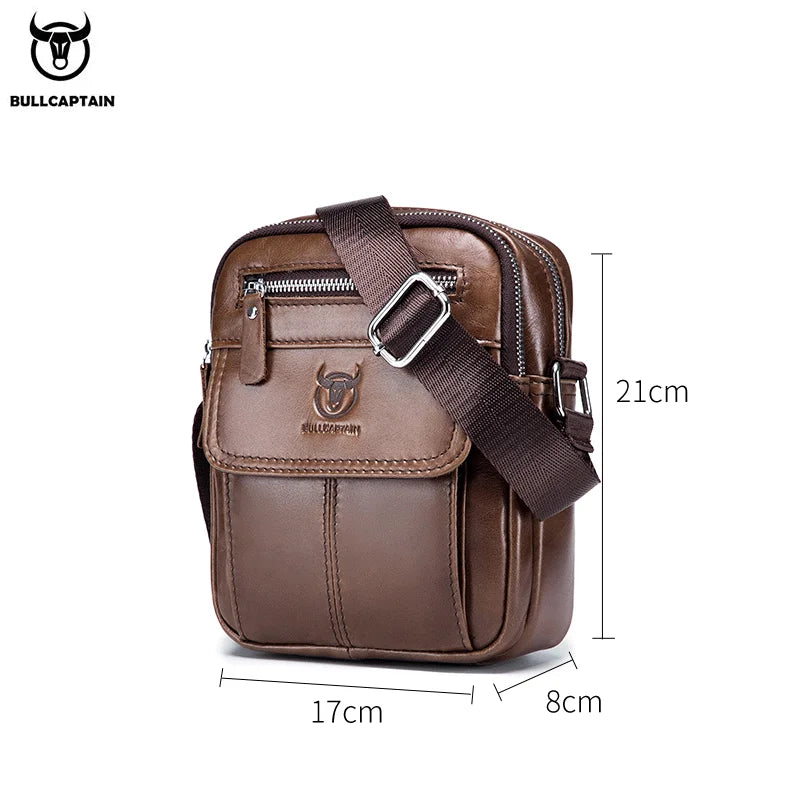 Bullcaptain Men&#39;s Shoulder Bag - Casual Business Messenger Bag, High-Quality Cow Leather with Large Capacity