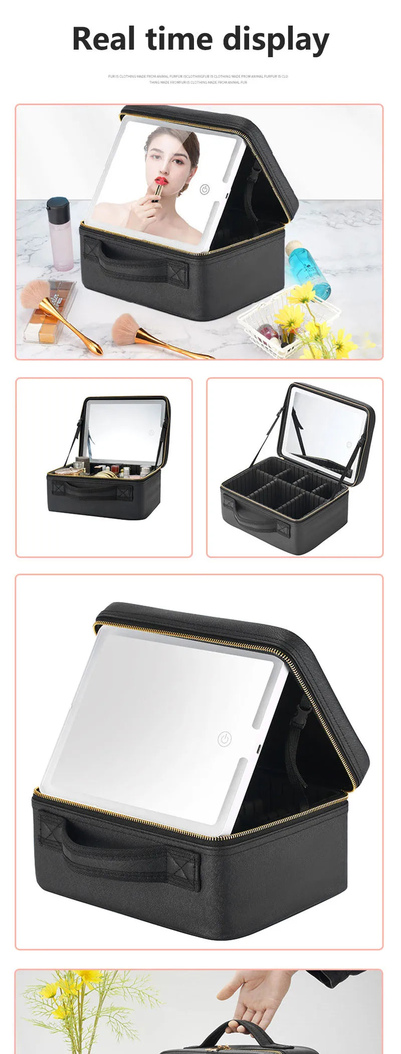 Smart LED Makeup Case with Mirror - Large Capacity Travel Cosmetic Bag