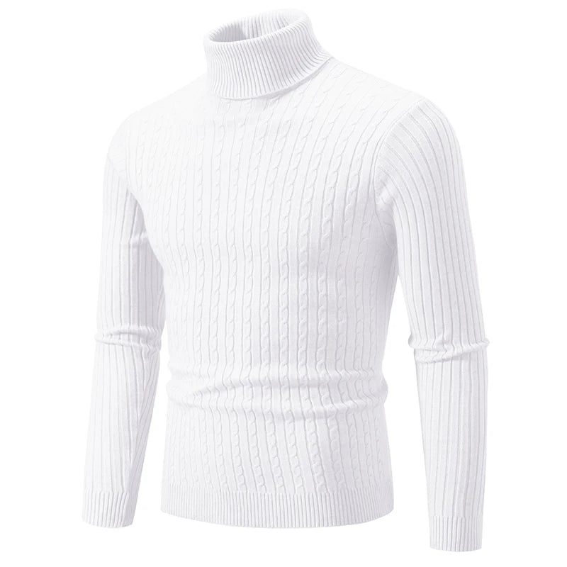 New Men&#39;s High Neck Sweater Solid Color Pullover Knitted Warm Casual Turtleneck Sweatwear Woolen Mens Winter Outdoor Tops