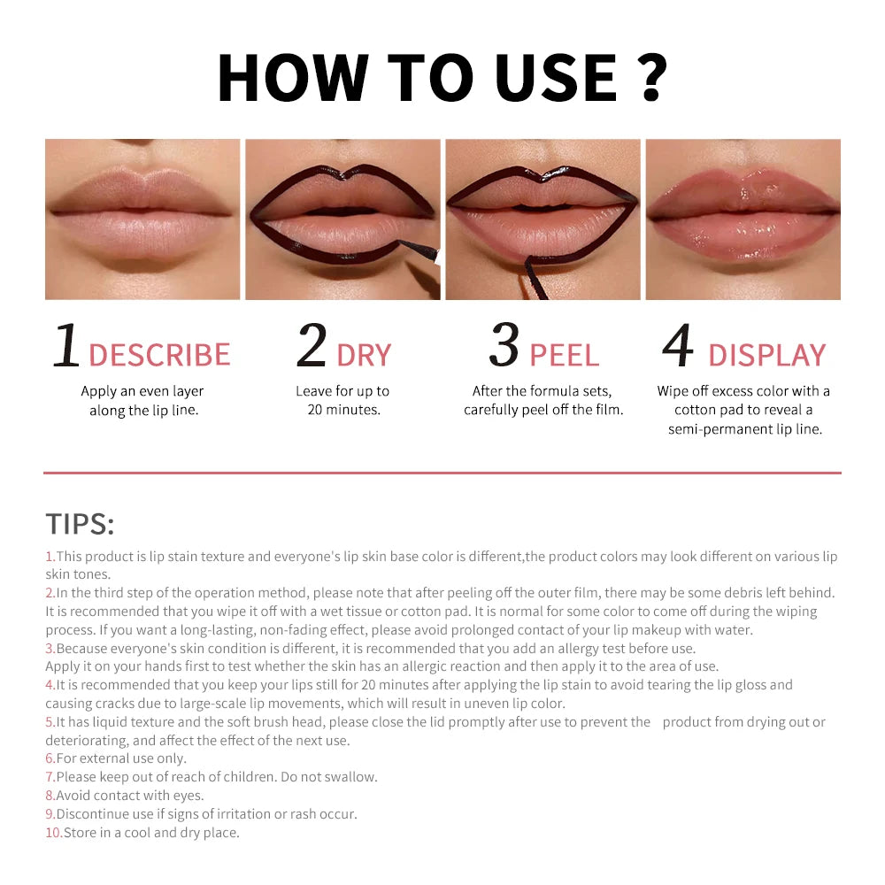 Magic Lip Liner Tattoo Set - Highly Pigmented Matte Peel-Off, Waterproof &amp; Transfer-Proof Lip Stain