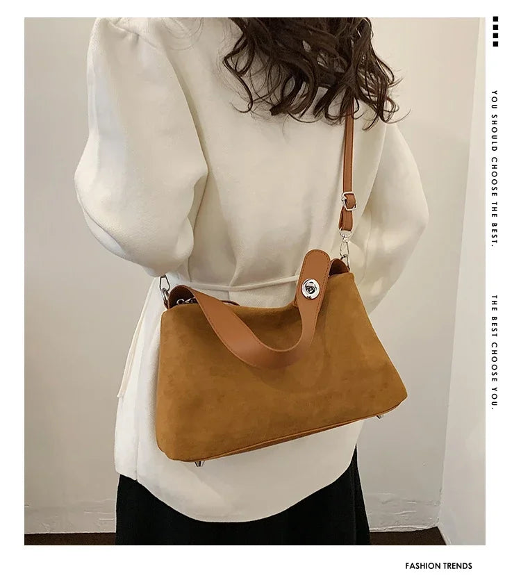 Suede Zipper Shoulder Bags - Fashionable Versatile Pillow Crossbody Bags for Women