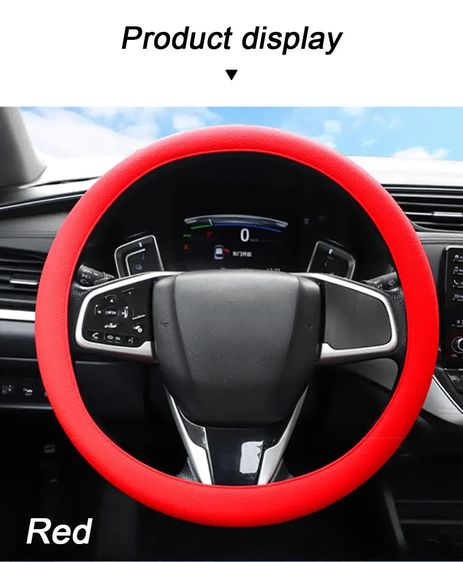 Silica Gel Steering Wheel Cover - Full Surround Elastic Protector, Anti-Slip, Universal Fit for 33-40cm Wheels