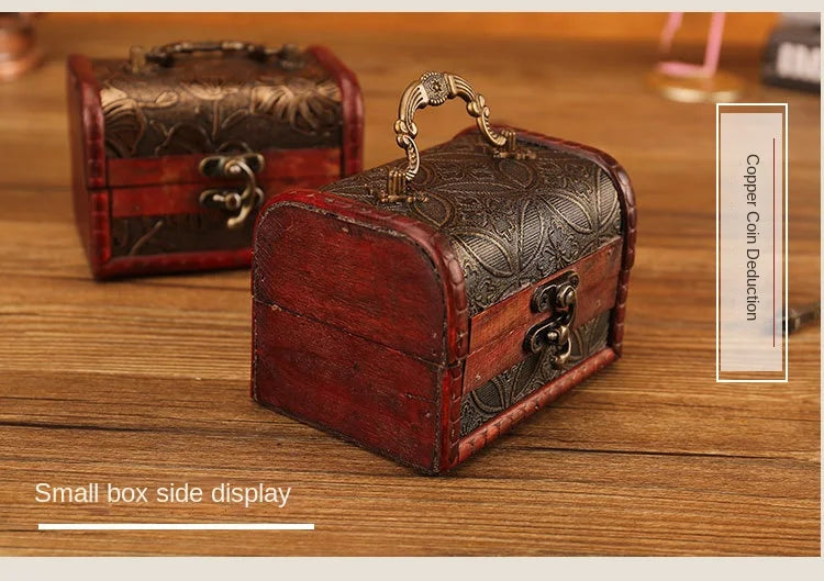 Antique Retro Wooden Jewelry Storage Box with Green Crystal Stone, Vintage Gift and Keepsake Packaging Box