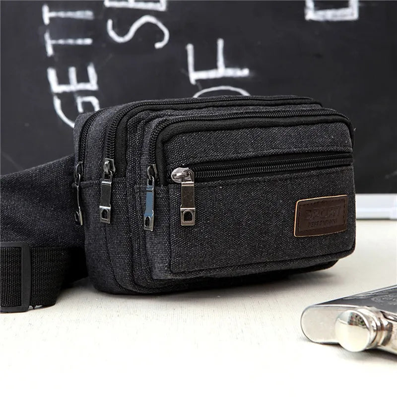 Canvas Waist Bag - Durable Multifunctional Outdoor Pack for Men, High Capacity Portable Phone Purse