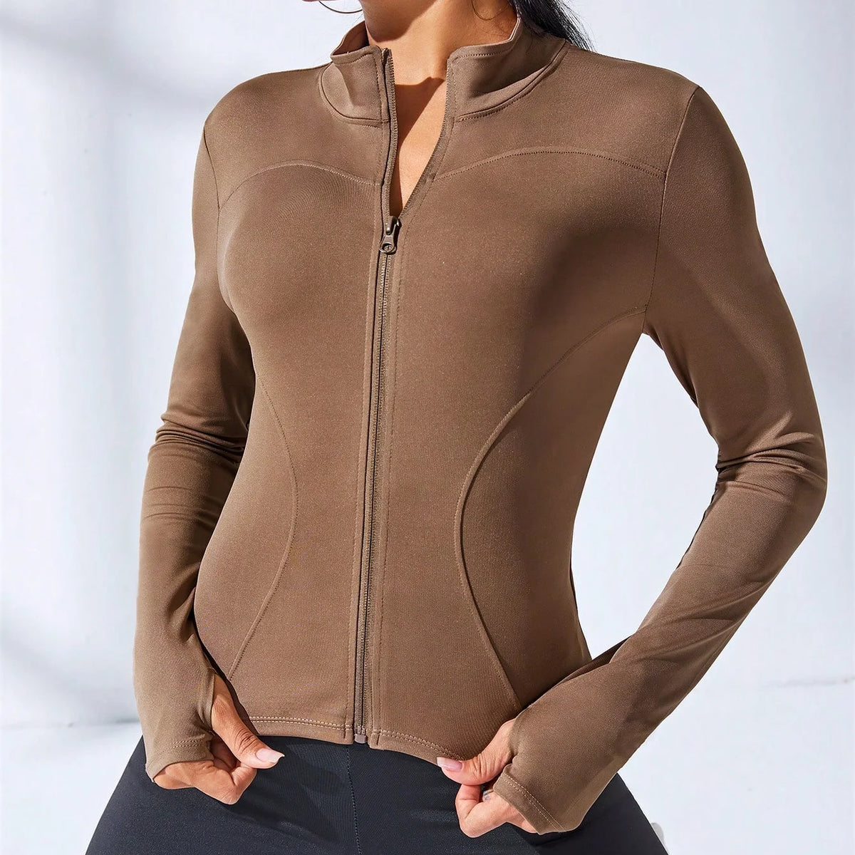 Women&#39;s Slim Fit Workout Jacket: Long Sleeve Zipper Tracksuit Top for Yoga &amp; Running