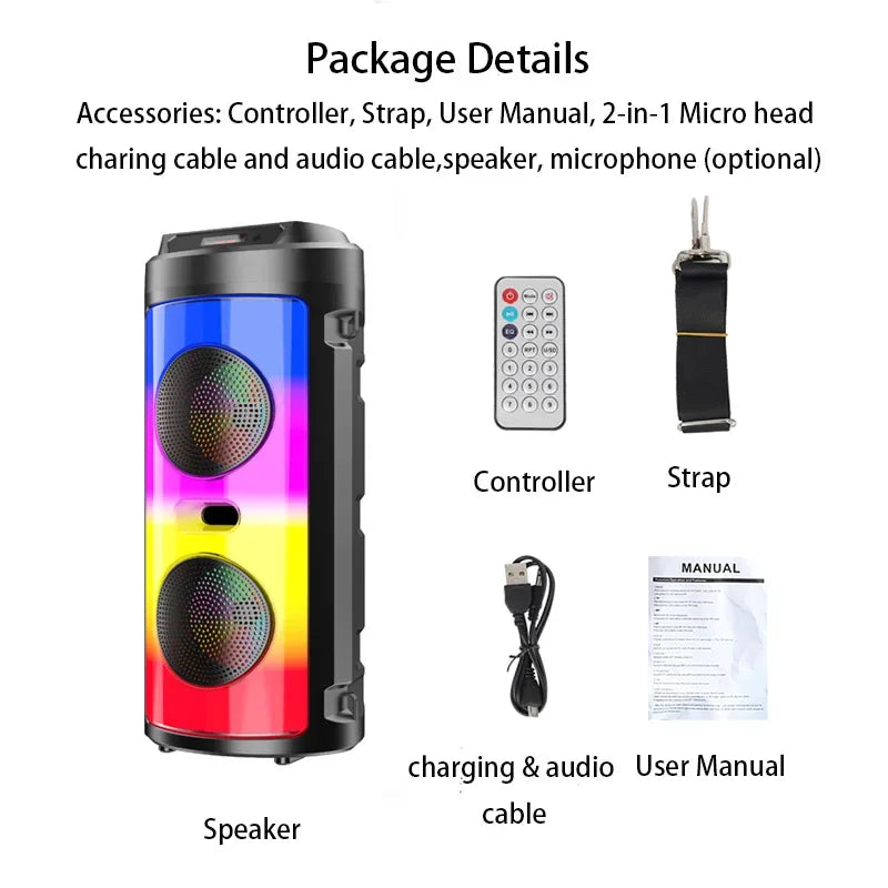 30W Wireless Column Bluetooth Speaker - Portable Subwoofer for Parties with Microphone