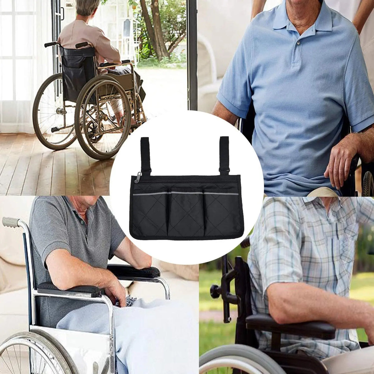 Wheelchair Armrest Bag: Multi-Pocket Side Storage Bag with Reflective Strip – Convenient Wheelchair Hanging Organizer