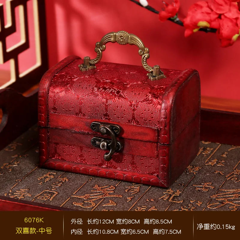 Antique Retro Wooden Jewelry Storage Box with Green Crystal Stone, Vintage Gift and Keepsake Packaging Box