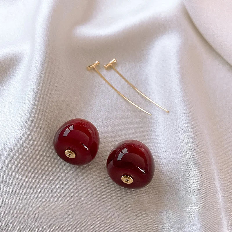 Sweet Red Cherry Earrings – Delicate Fruit Design Drop Dangle Earrings for Women, Perfect for Weddings and Parties