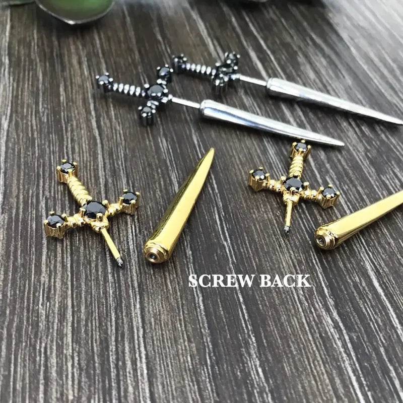 Kinitial Gothic Sword Earrings – Removable Dagger Ear Jackets (Front &amp; Back)