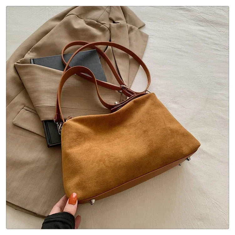 Suede Zipper Shoulder Bags - Fashionable Versatile Pillow Crossbody Bags for Women