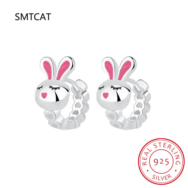 Silver Cute Rabbit Heart Hoop Earrings for Girls and Women, Baby Princess Huggie Earrings, Elegant Fashion Jewelry Gift