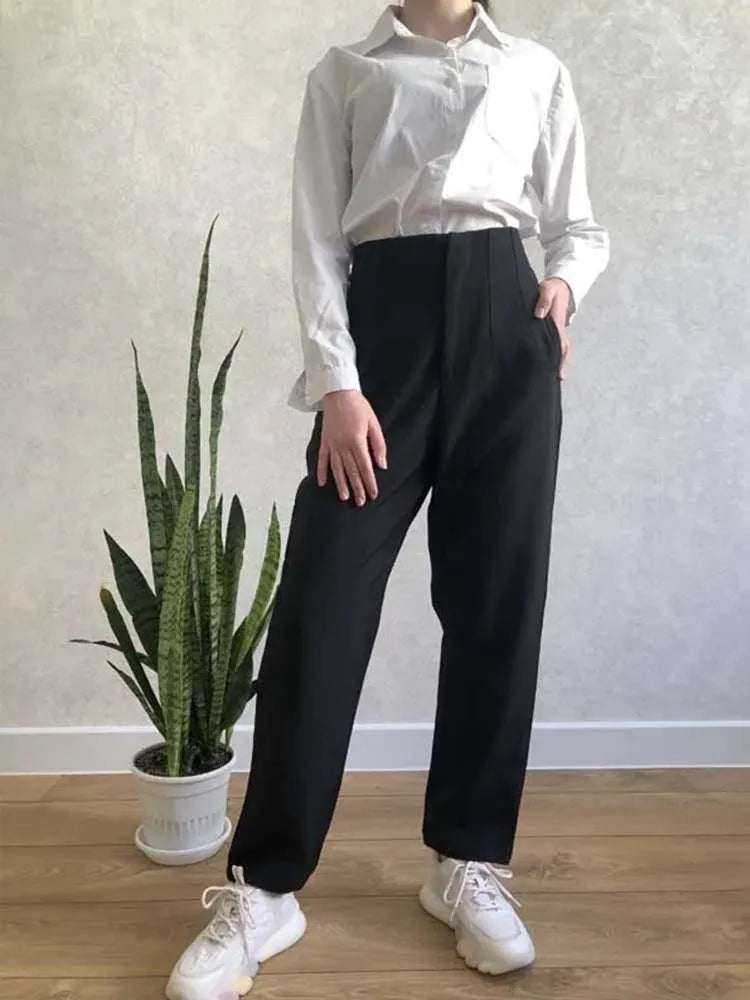 High-Waist Pencil Pants: Seam Detail Ankle Trousers for Autumn Office Wear