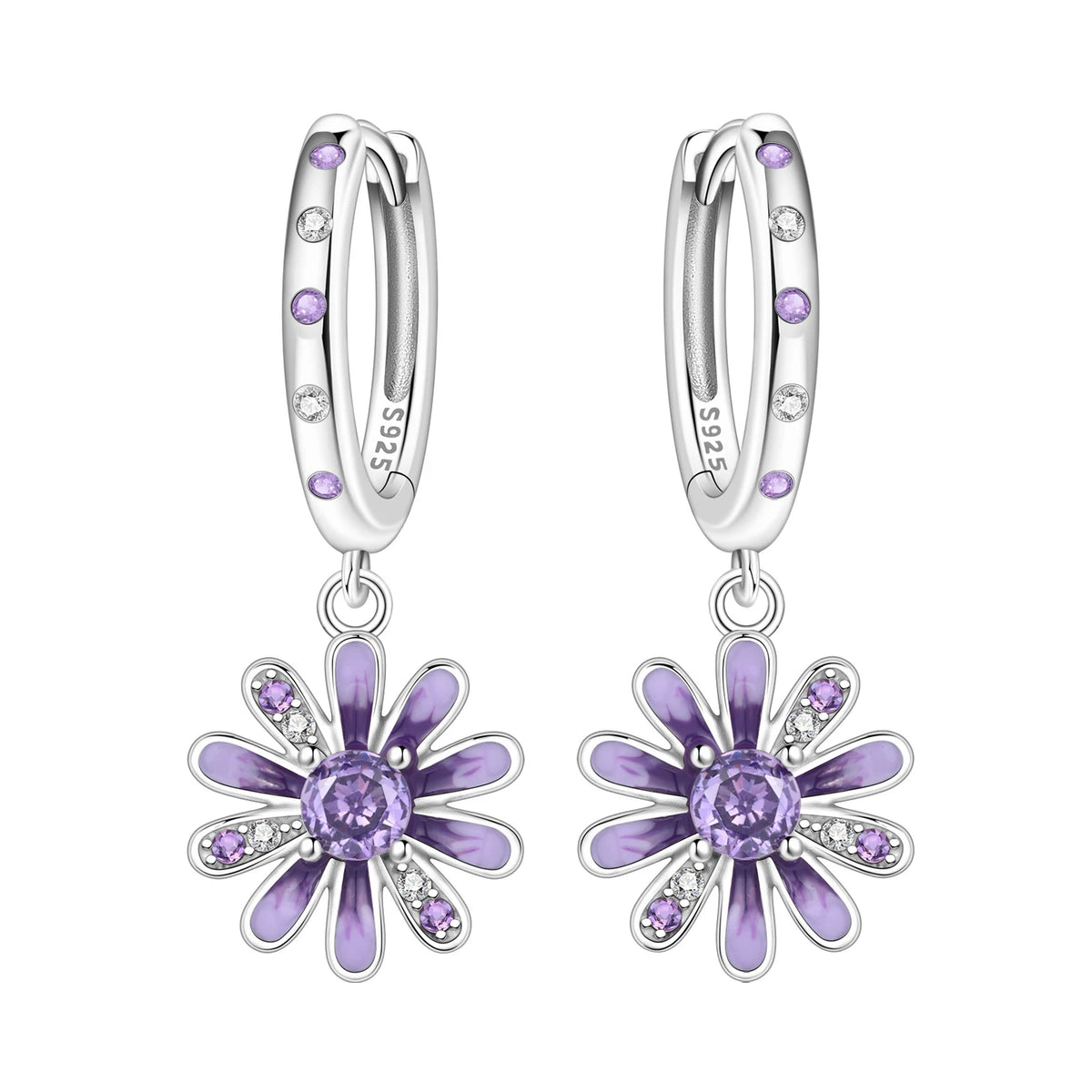 Original 925 Sterling Silver Pink Paw Print Earrings with Zircon, Heart Flower and Leaf Design, Elegant Women's Party Jewelry Gift