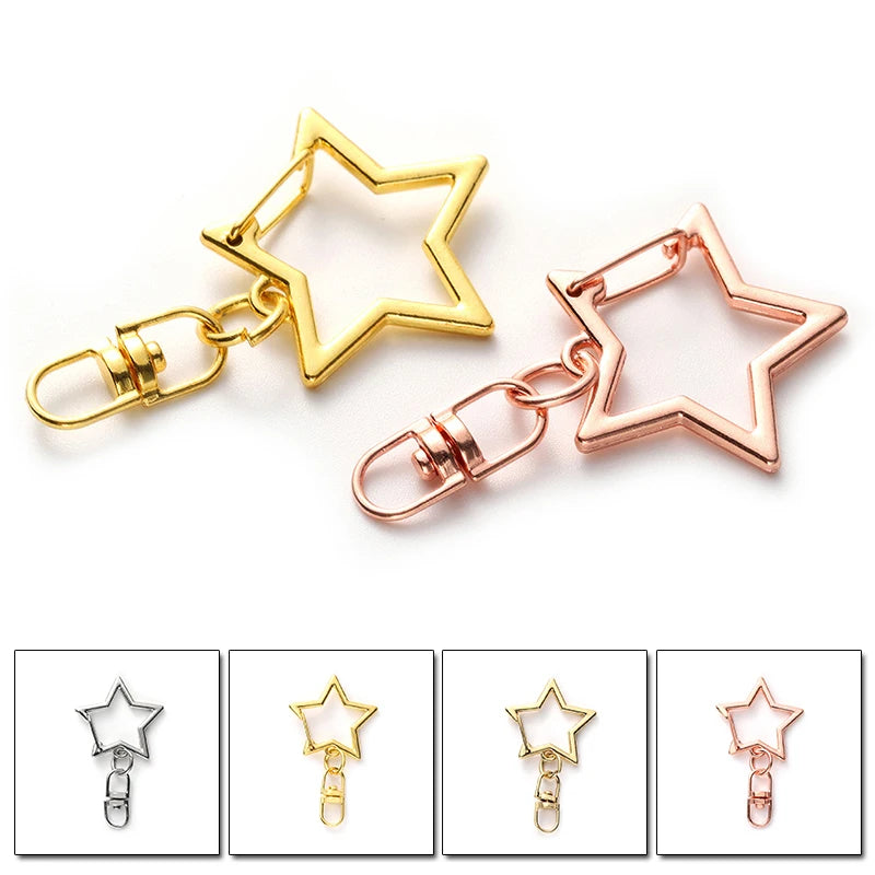 10PCS Star Pentagram Key Chain Rings – Hollow Keychains with Lobster Clasp for DIY Jewelry Making