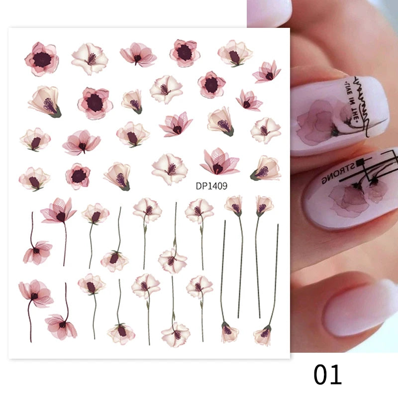 Succulent Plants 3D Nail Sticker - Spring Floral DIY Decoration