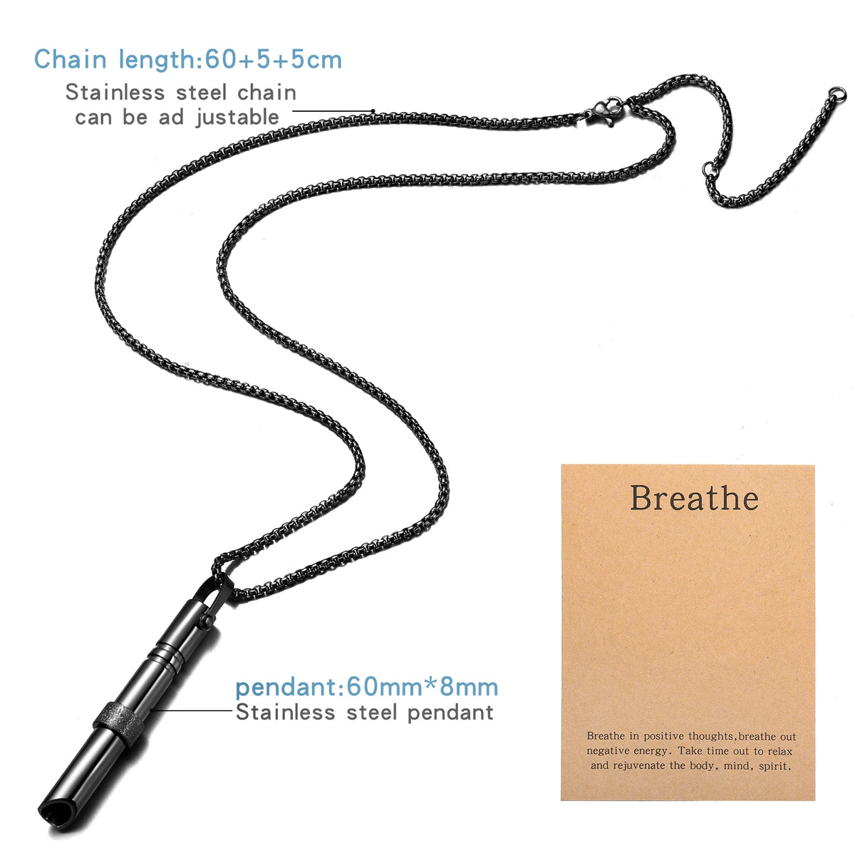 Mindfulness Breathing Necklace – Stainless Steel Stress Relief Pendant for Women and Men, Ideal for Anxiety Management