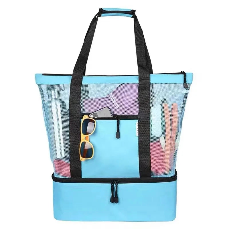 High Capacity Women’s Mesh Transparent Bag - Double-Layer Heat Preservation for Picnic &amp; Beach