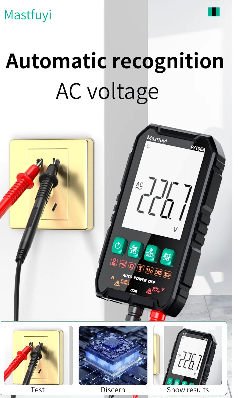 Mini Digital Multimeter – Smart Electrician Tester for DC/AC Voltage, Capacitance, Ohm, Hz, and NCV, Professional Multitester