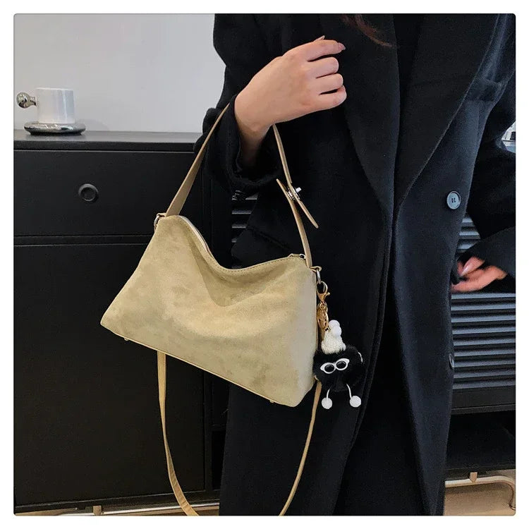 Suede Zipper Shoulder Bags - Fashionable Versatile Pillow Crossbody Bags for Women